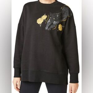 Sweaty Betty Tora Embroidered Sweatshirt Size M Black Leopard Crew Pullover